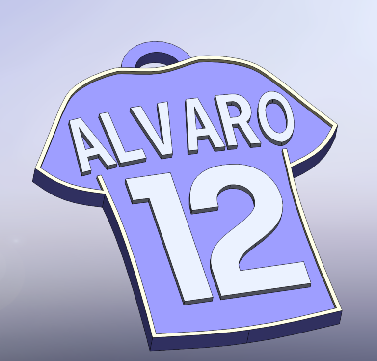 Existing EZGift render of one personalised Alvaro football shirt keyring